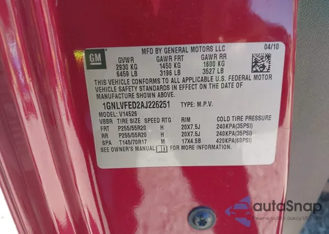 2010 Chevrolet Traverse Lt from USA, damaged, VIN 1GNLVFED2AJ226251